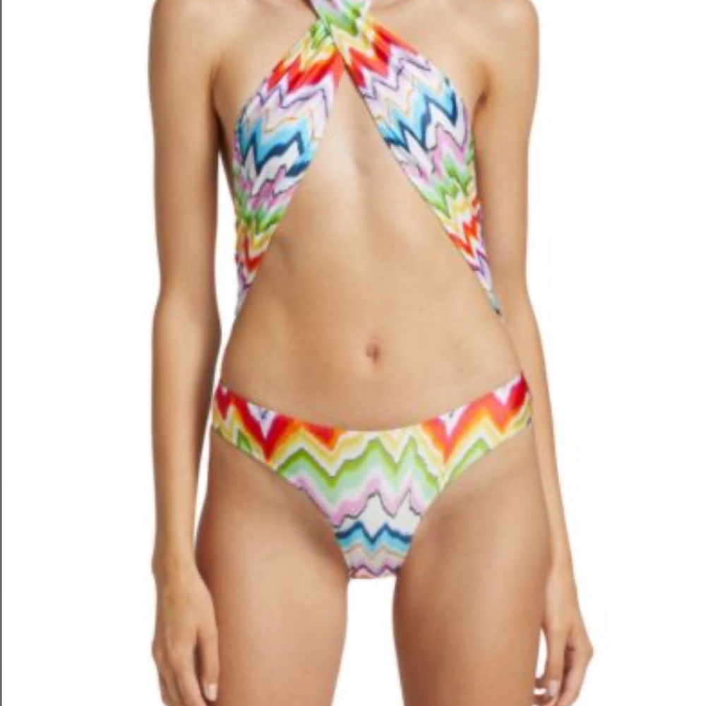 Missoni Red and Pink Chevron One-Piece Swimsuit